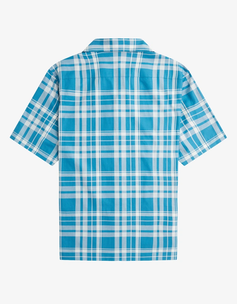 M7828 Revere Collar Tartan Shirt Blue