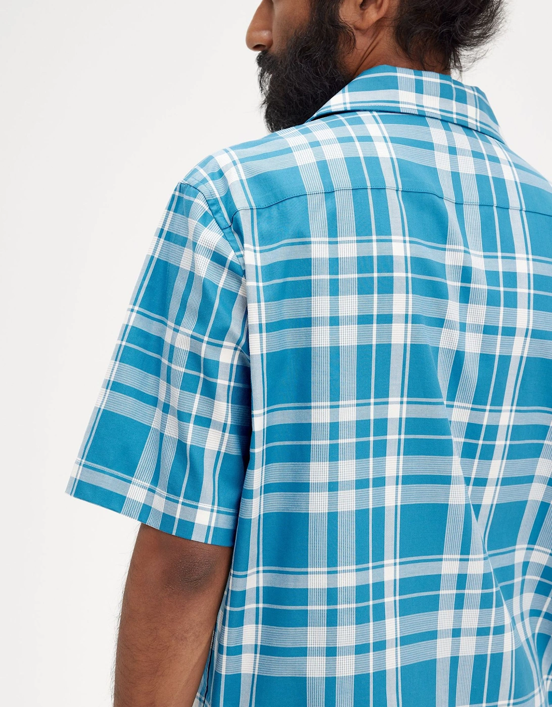 M7828 Revere Collar Tartan Shirt Blue