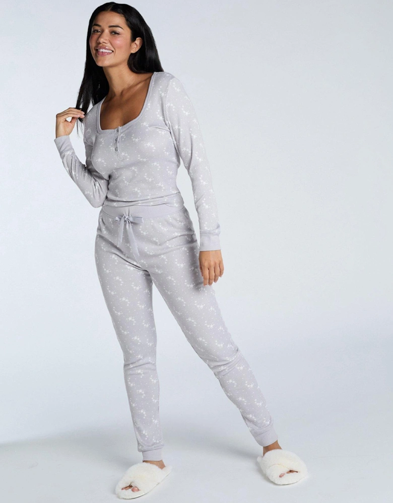 Rib Star Henley & Leggings Pj Set - Grey Mix