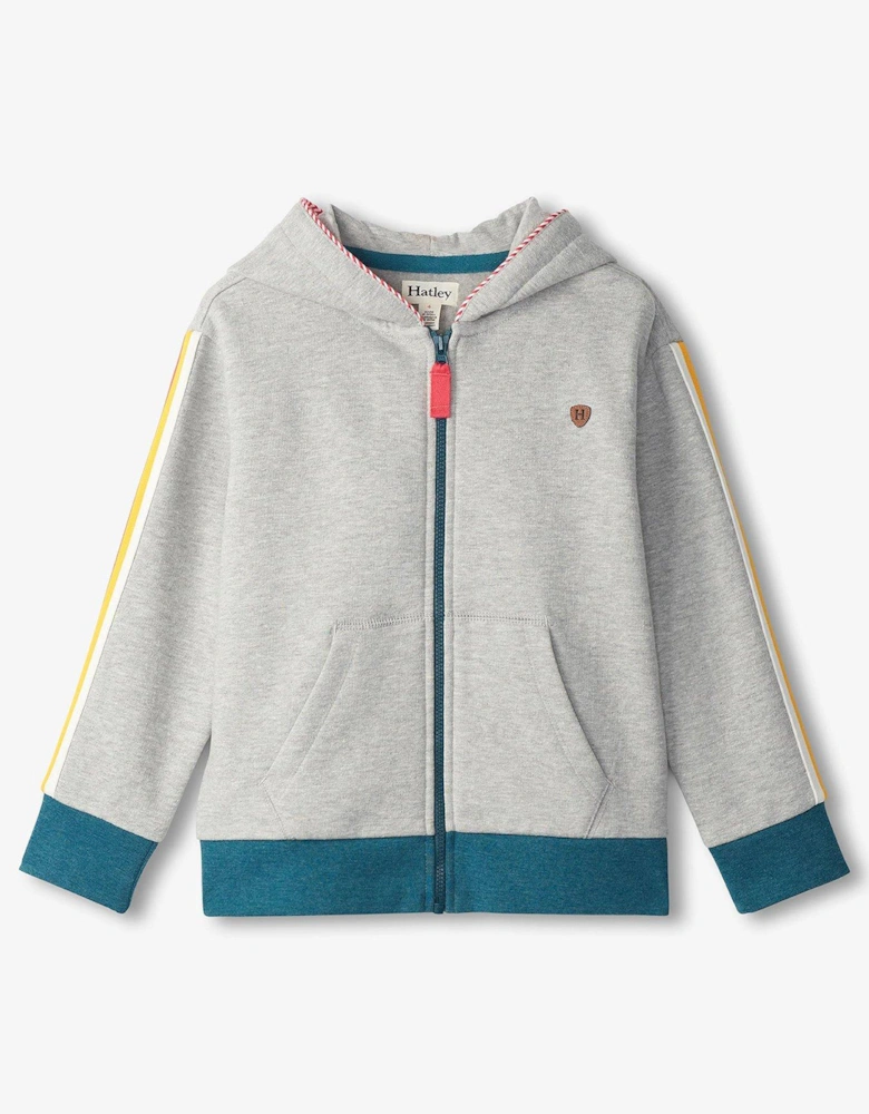 Boys Tape Zip Through Hoodie - Grey