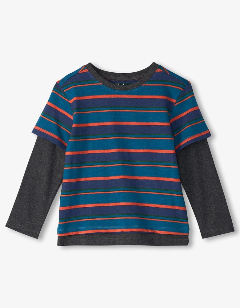 Boys Stripe 2 In 1 Long Sleeve T-Shirt - Multi