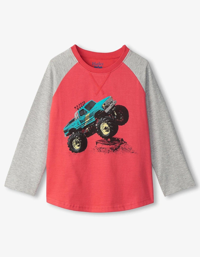 Boys Monster Truck Raglan Long Sleeve T-Shirt - Red