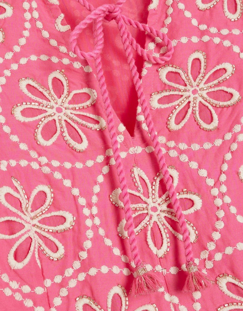 Broderie Smock Dress - Medium Pink