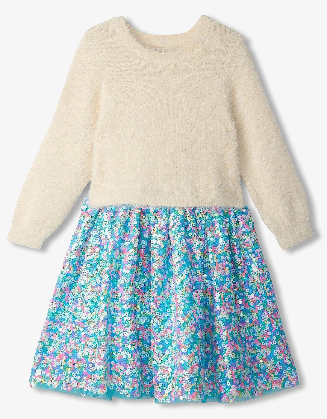 Girls Fuzzy Yarn Sequin Skirt Mixed Dress - Multi, 4 of 3