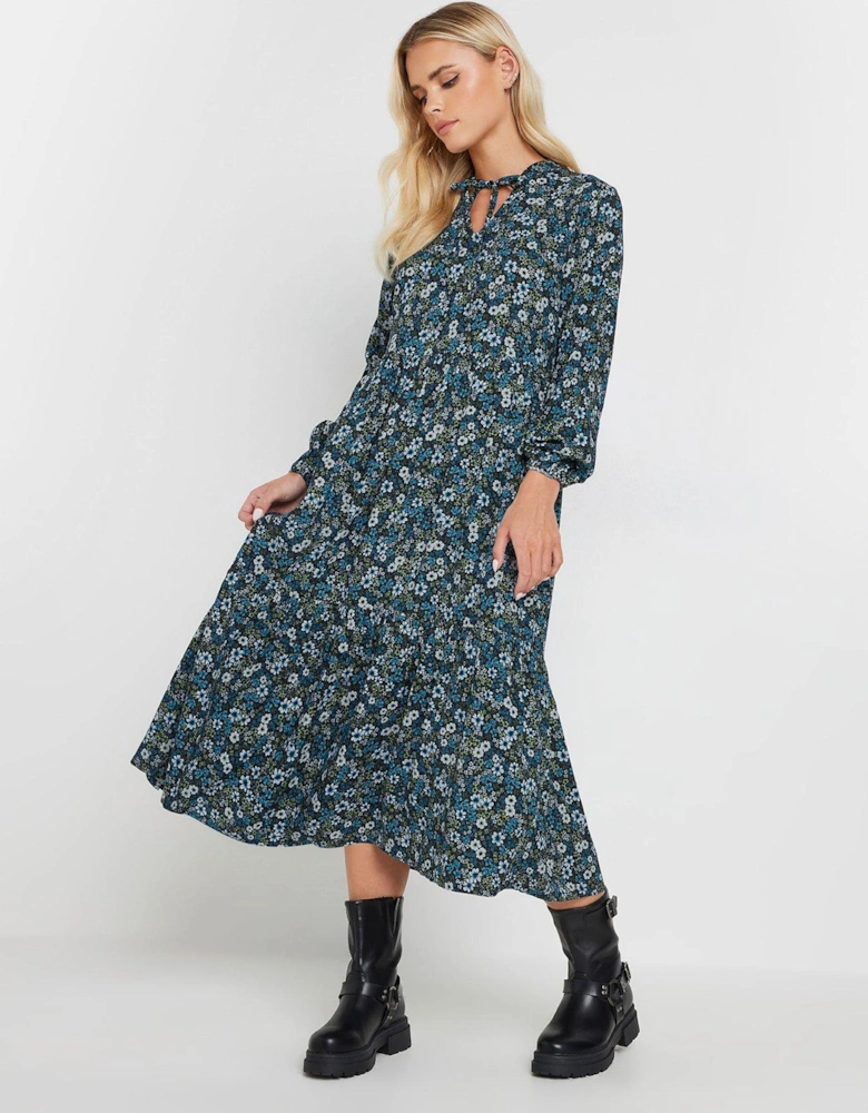 Petite Floral Tie Neck Midi Dress