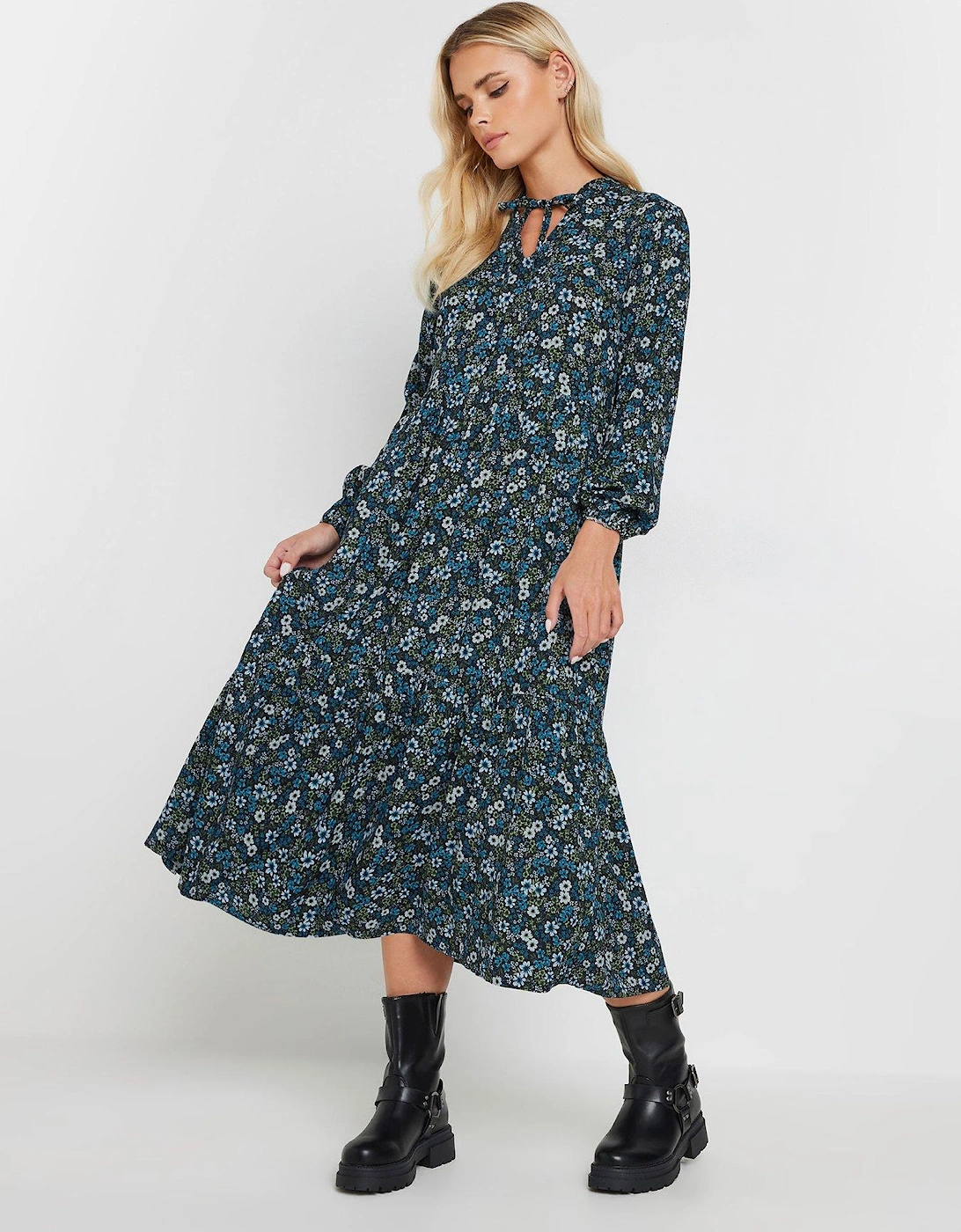 Petite Floral Tie Neck Midi Dress, 2 of 1