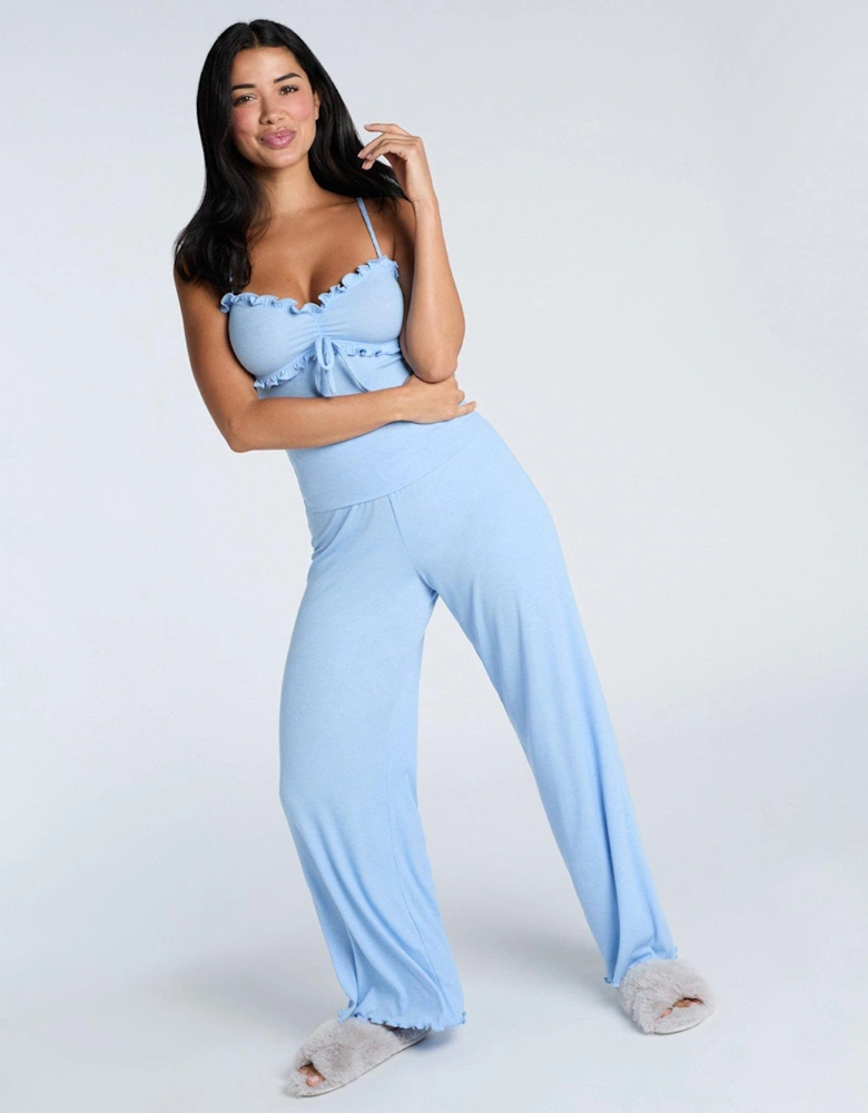 Ribbed Frill Pj Cami & Pant Set - Blue