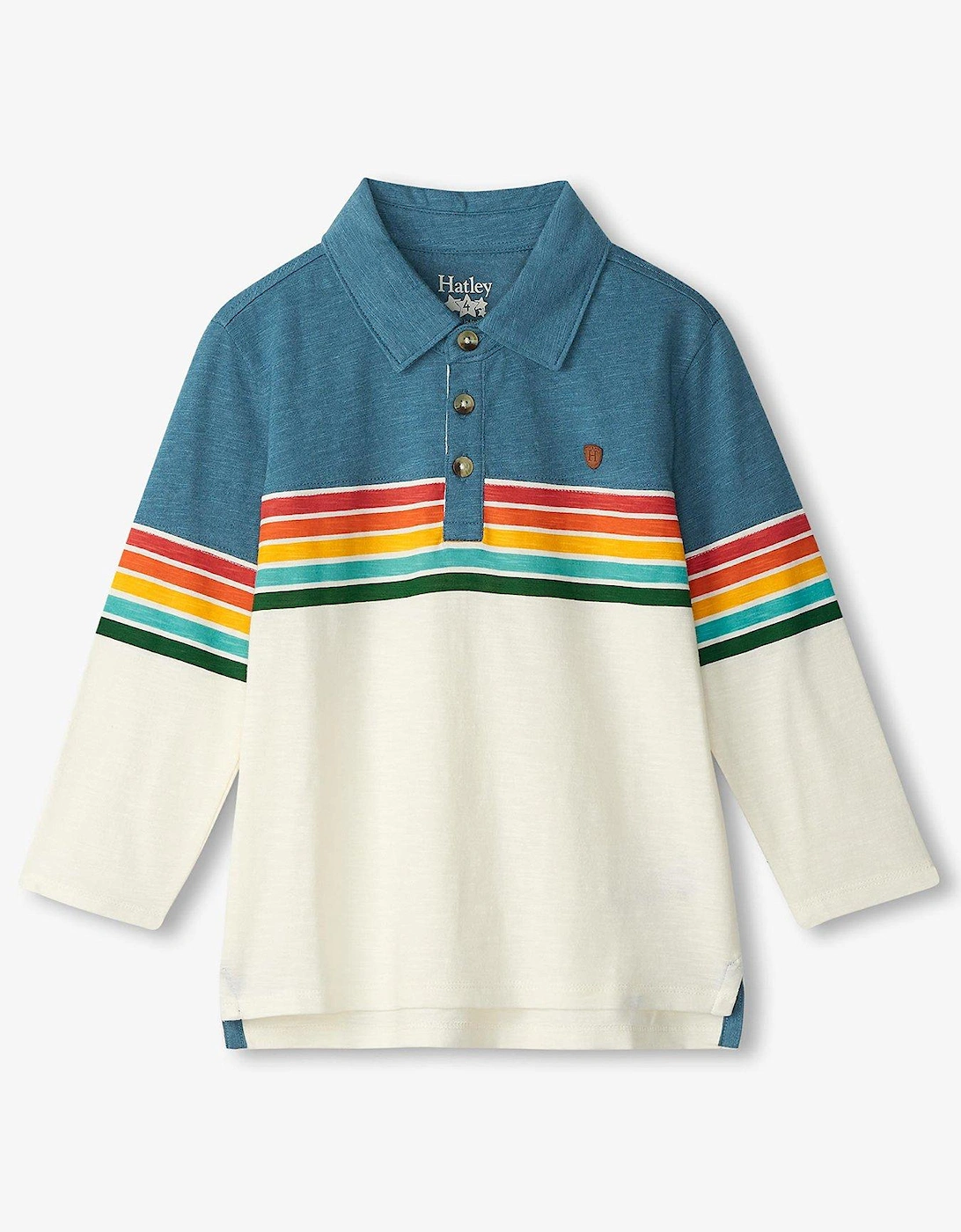 Boys Stripe Panelled Long Sleeve Polo Top - White, 4 of 3