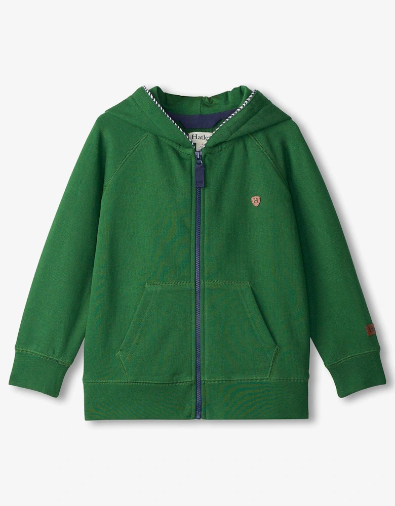 Boys Slub Jersey Zip Through Hoodie - Green