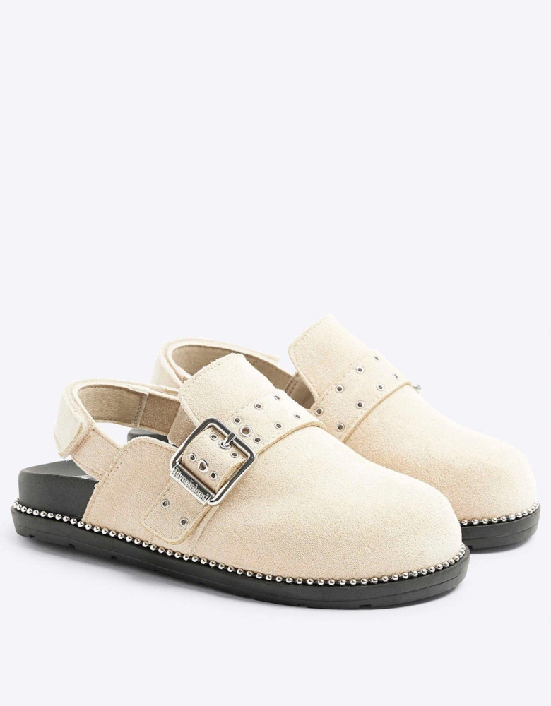 Girls Suedette Buckle Clog Shoes - Beige