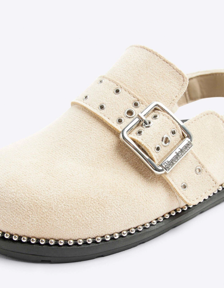 Girls Suedette Buckle Clog Shoes - Beige