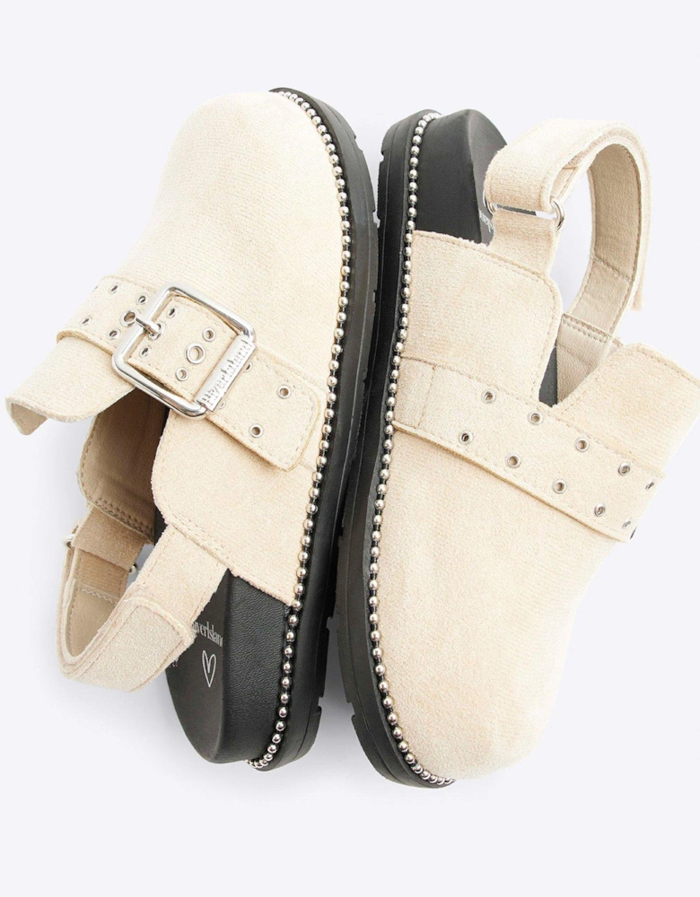 Girls Suedette Buckle Clog Shoes - Beige