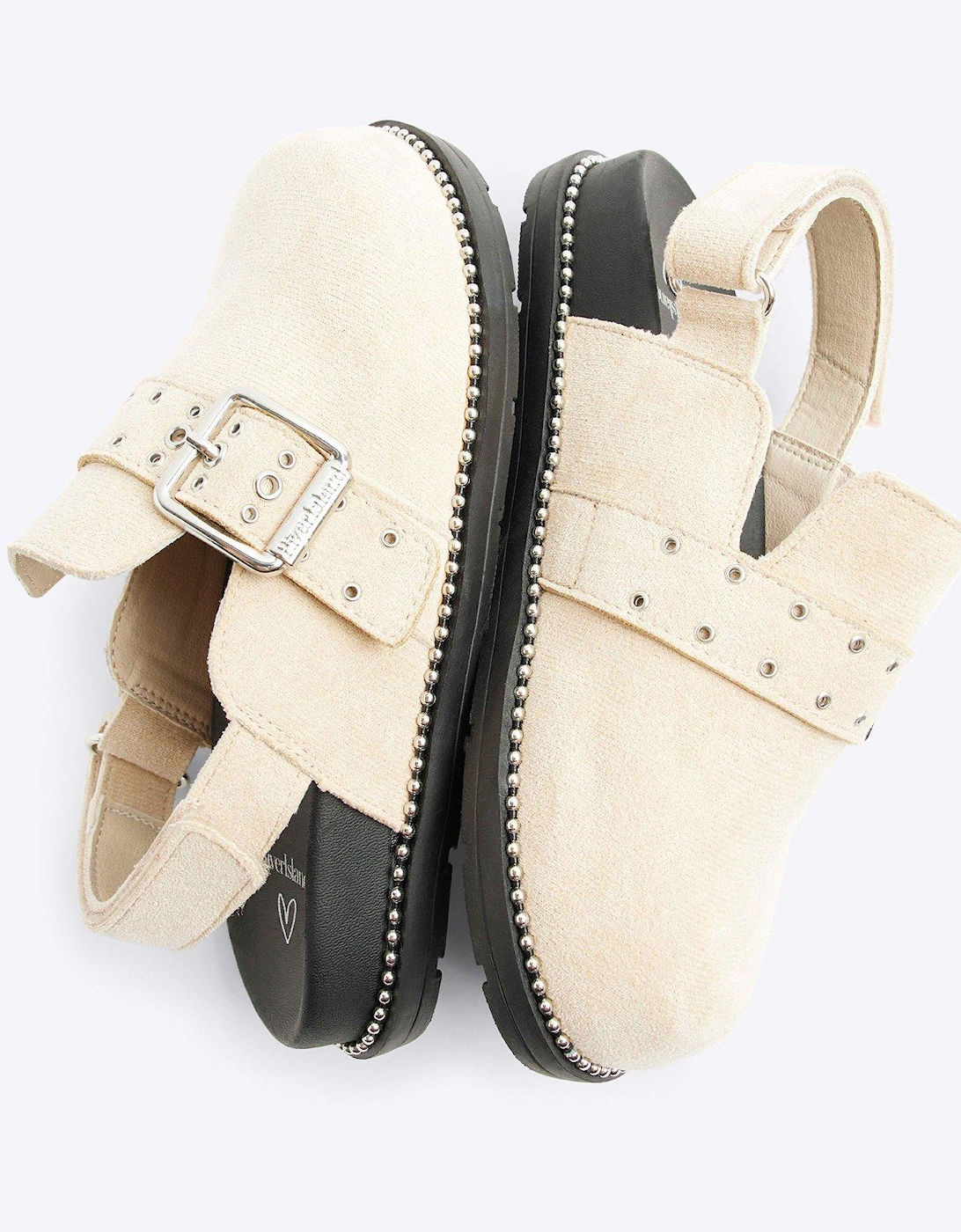 Girls Suedette Buckle Clog Shoes - Beige