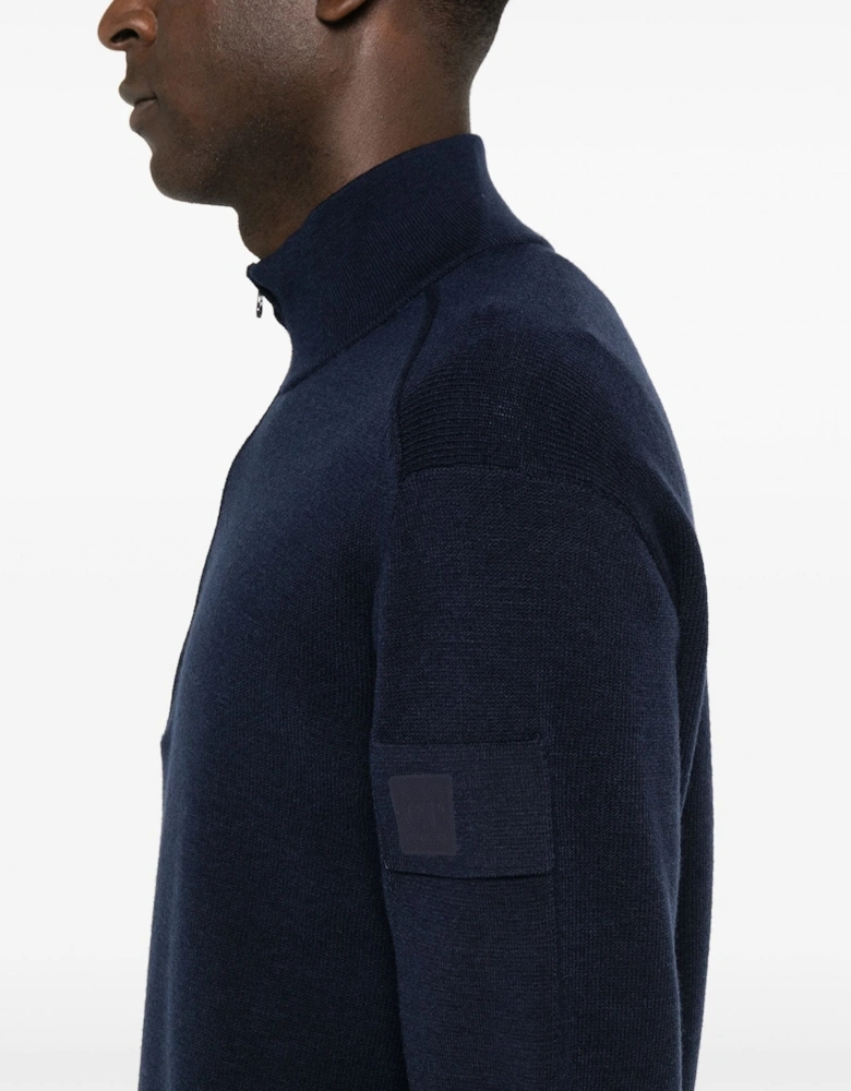 Metropolis Series Merino Wool Half Zipped Sweater Navy