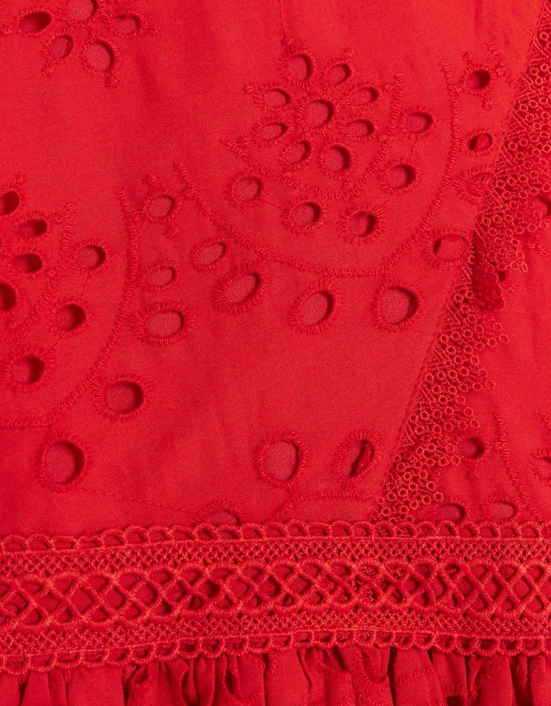 Broidery Detail Halterneck Dress - Red