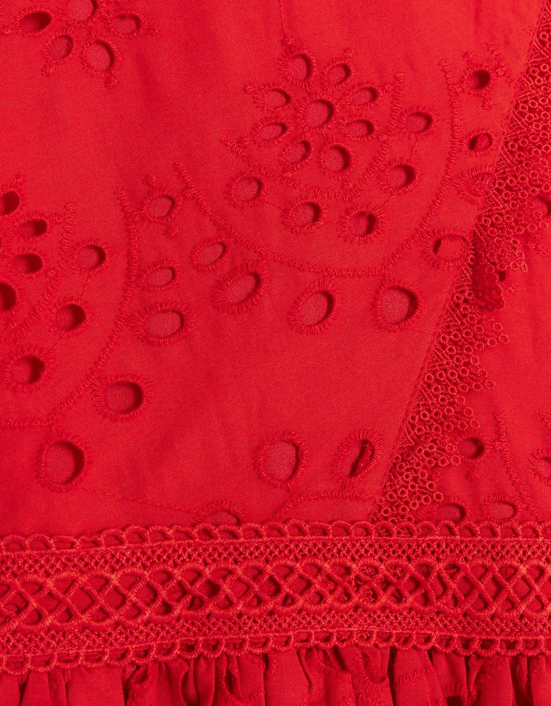 Broidery Detail Halterneck Dress - Red