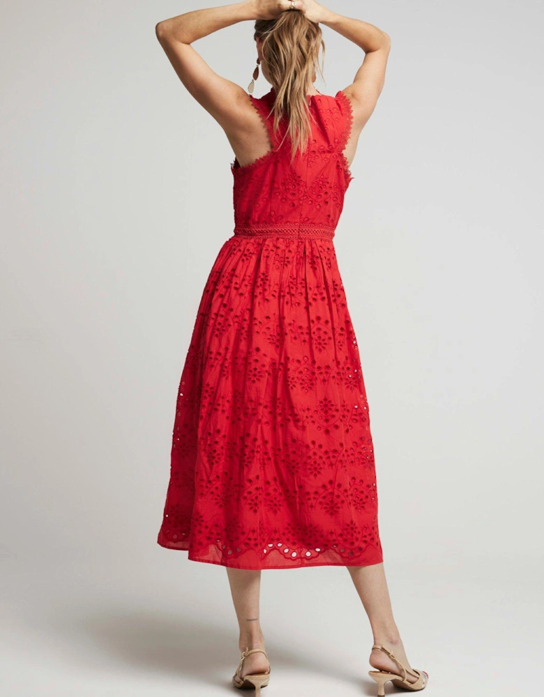 Broidery Detail Halterneck Dress - Red