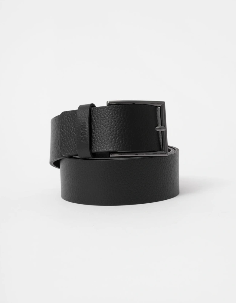 HUGO Giaspo Mens Grained-Leather Belt With Logo-Stamped Keeper