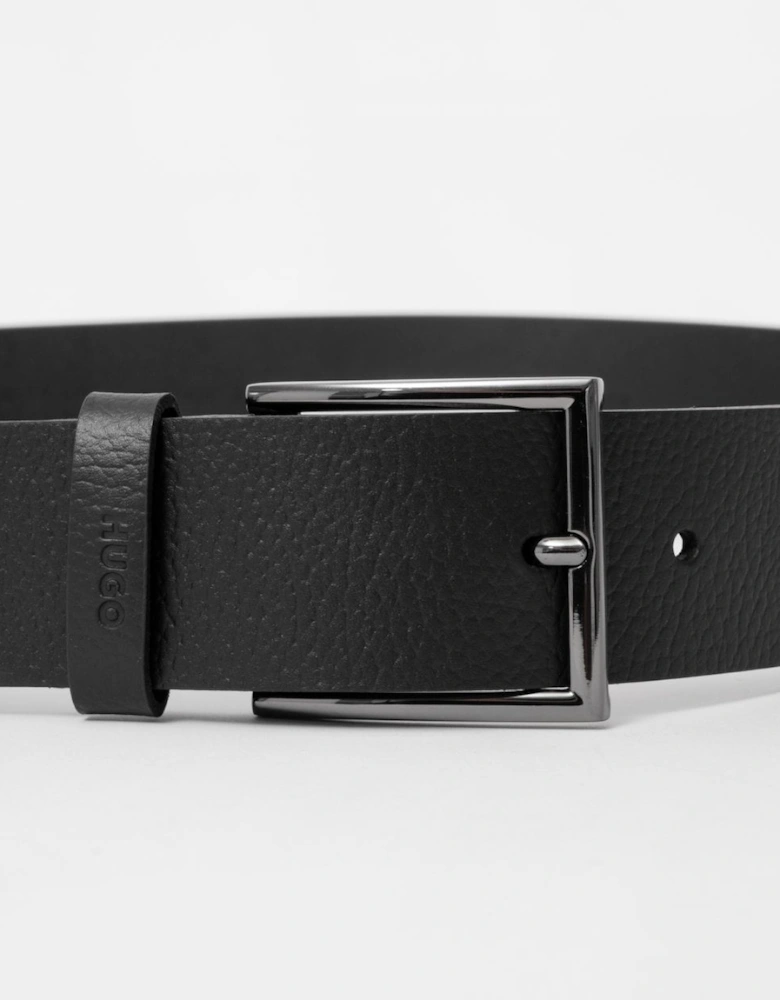 HUGO Giaspo Mens Grained-Leather Belt With Logo-Stamped Keeper