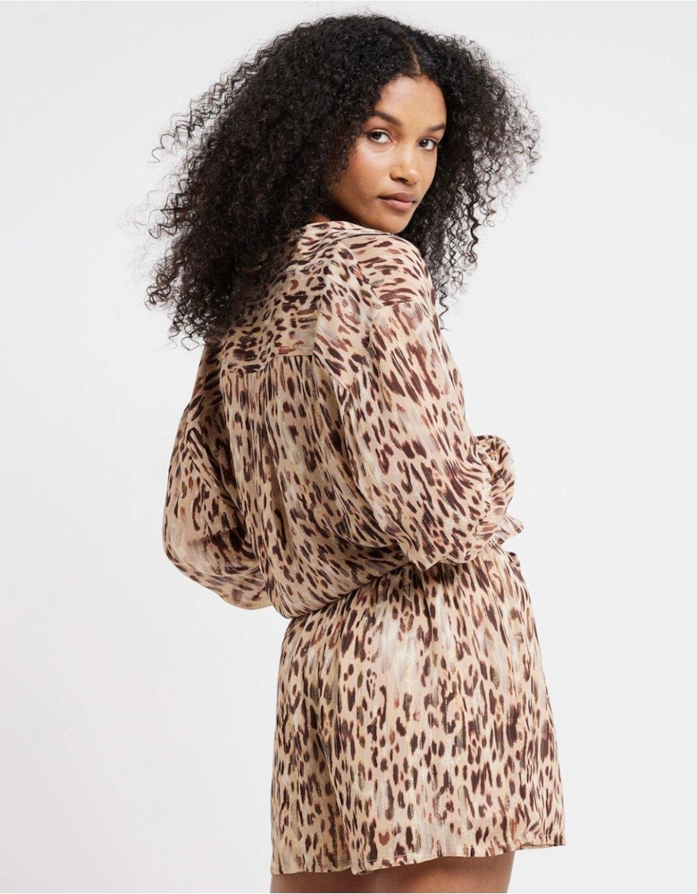 Pull On Leopard Short - Light Brown