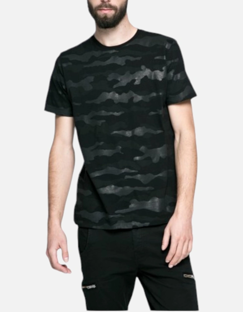 T OZIER Men T Shirt Short Sleeve Crew Neck Camouflage Black Casual Summer