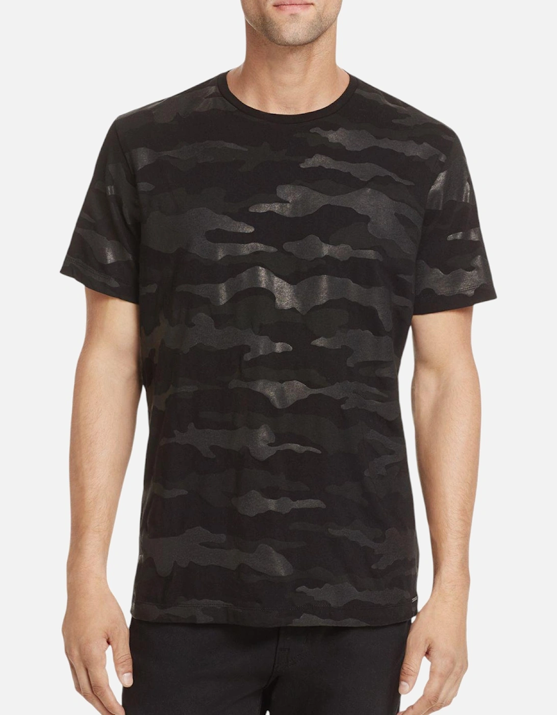 T OZIER Men T Shirt Short Sleeve Crew Neck Camouflage Black Casual Summer