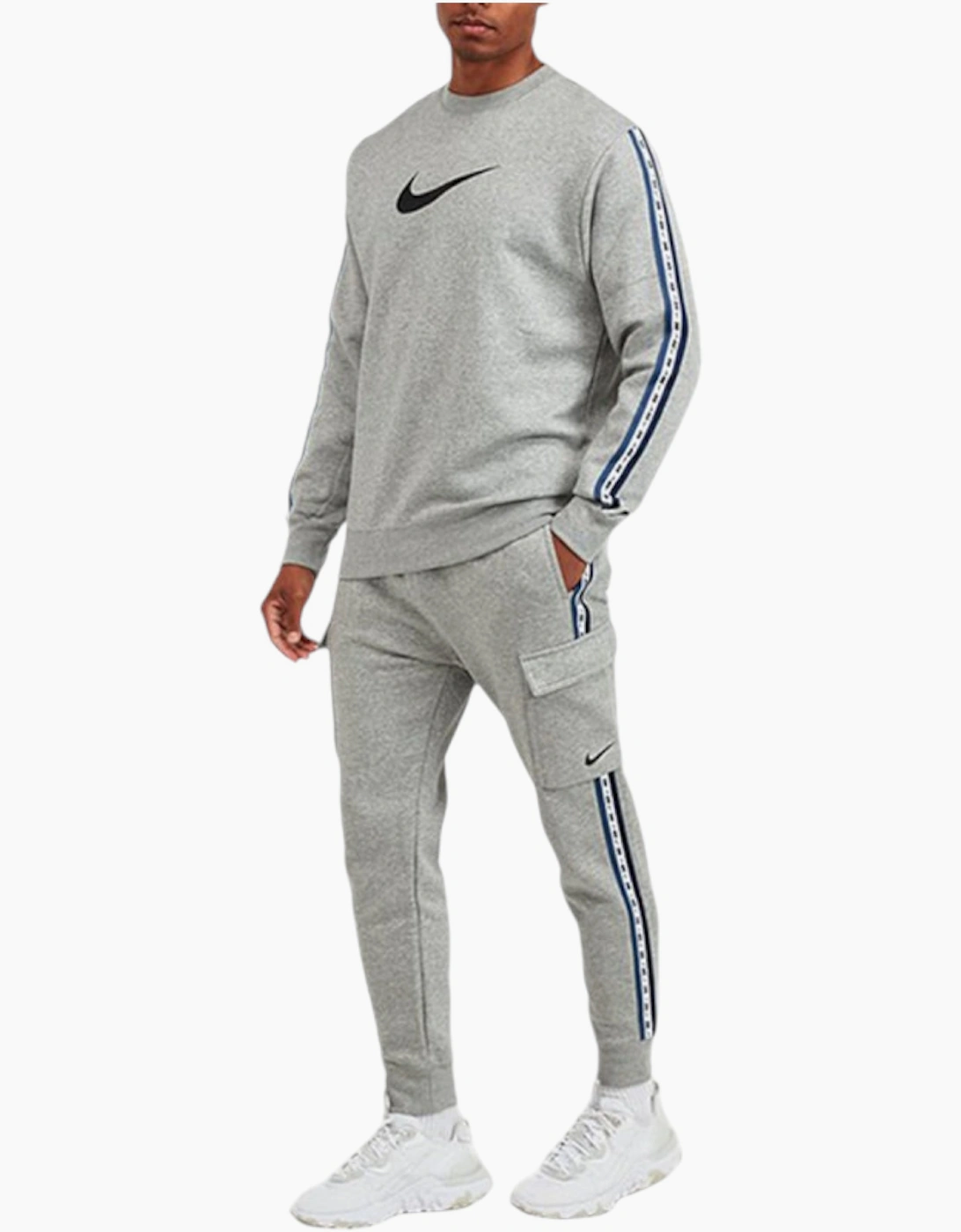 Nike Men's Grey Repeat 3.0 Full Tracksuits Fleece Sweats And Joggers Swoosh Logo  35/34/32 L