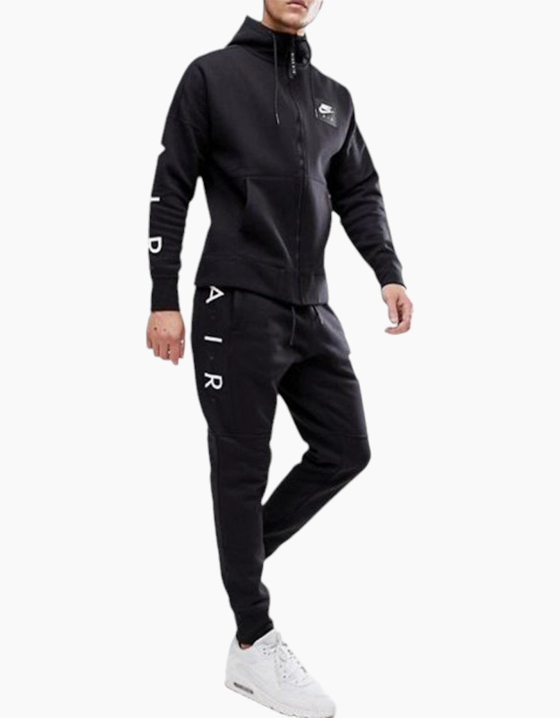 Nike Men's Nike Mens Tracksuit Fleece Club Zip Arm Print Hoodie and Joggers Set - Black