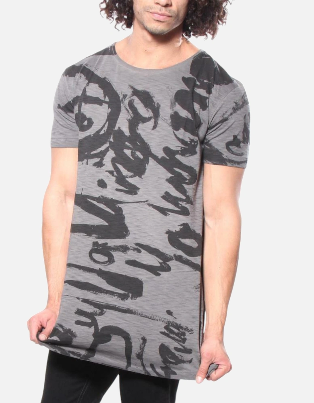 Men's DIESEL T Longer Ma Graphic Mens T Shirt Short Sleeve Crew Neck Summer Cotton Tee - Grey - Size: 38
