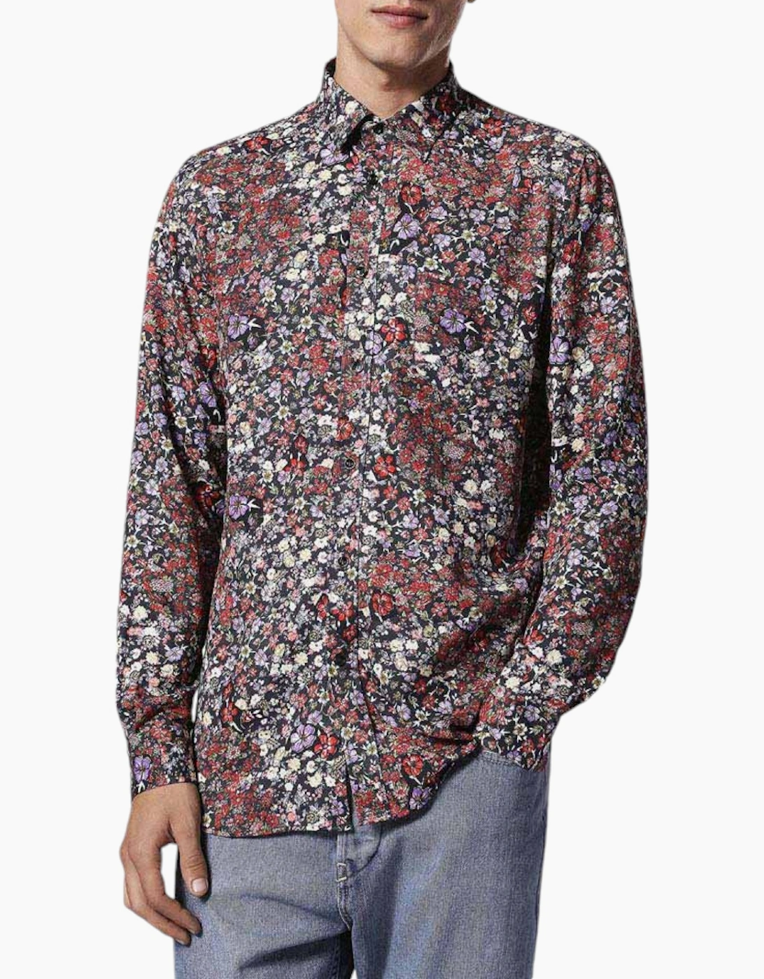 Diesel Men's Grey Nico 0Qapz 900 Shirt Long Sleeve Casual Summer Cotton Floral Shirt  Regular/34 Xs
