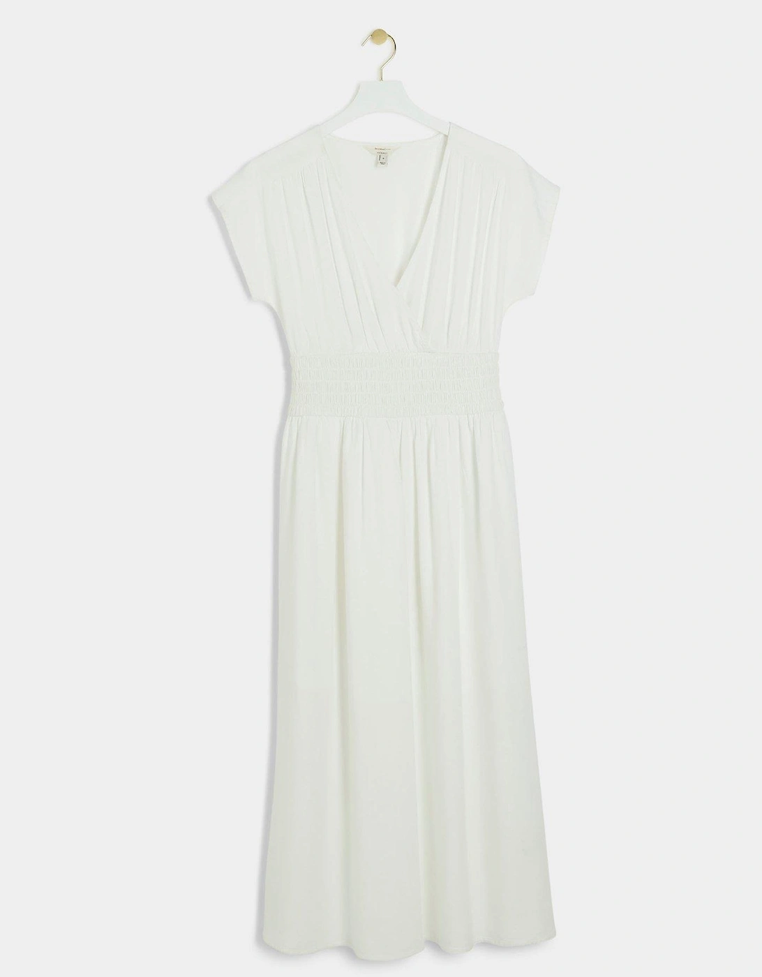 Shirred Wrap Linen Dress - White