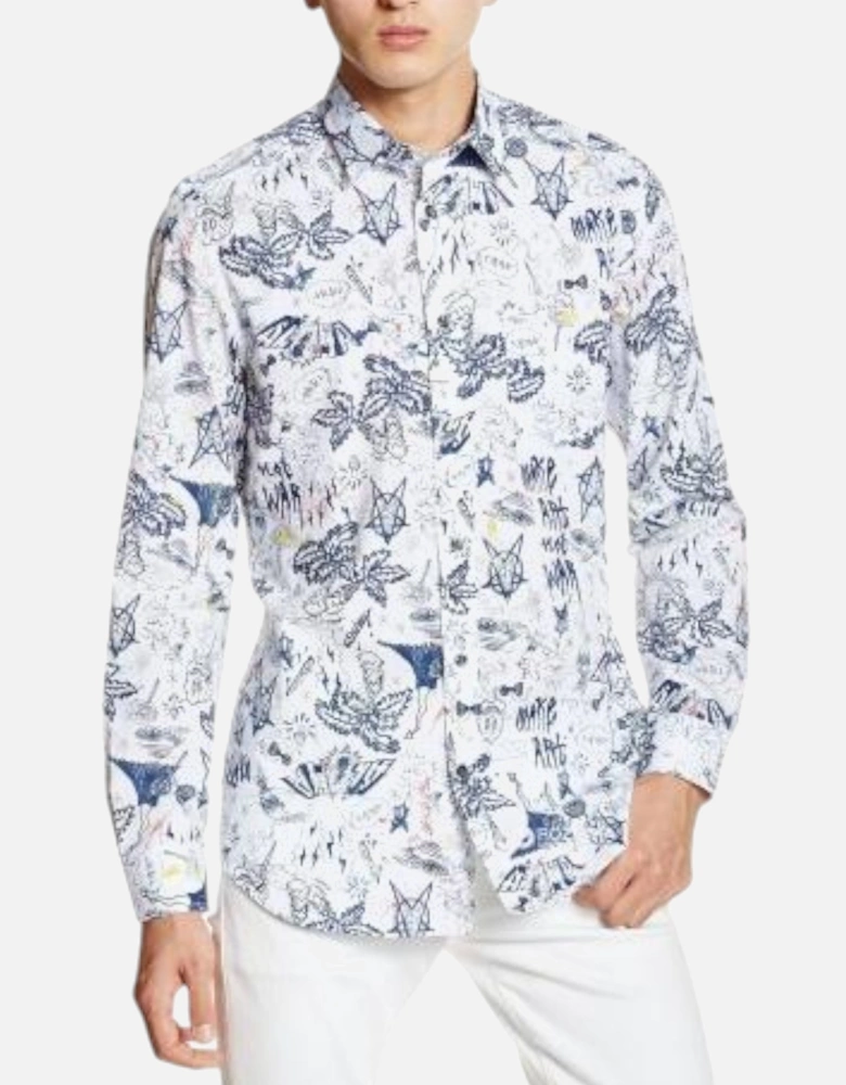 S KETCH 0LAKO Mens Printed Shirt Long Sleeve Slim Fit Casual Summer Shirt