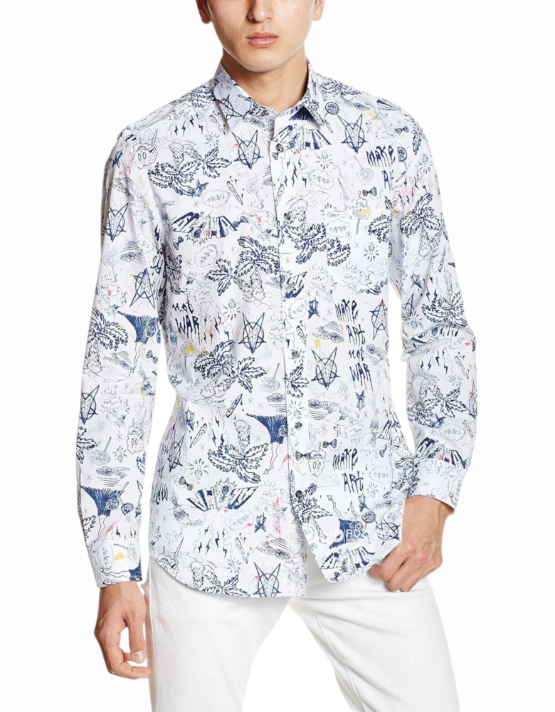 S KETCH 0LAKO Mens Printed Shirt Long Sleeve Slim Fit Casual Summer Shirt