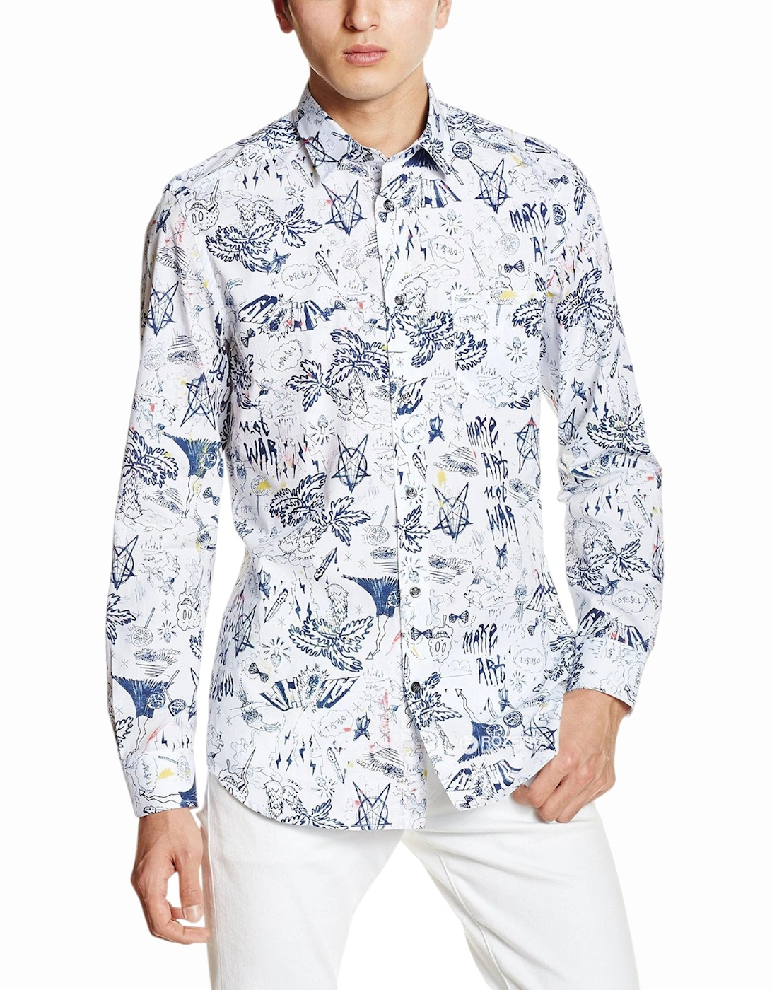 S KETCH 0LAKO Mens Printed Shirt Long Sleeve Slim Fit Casual Summer Shirt