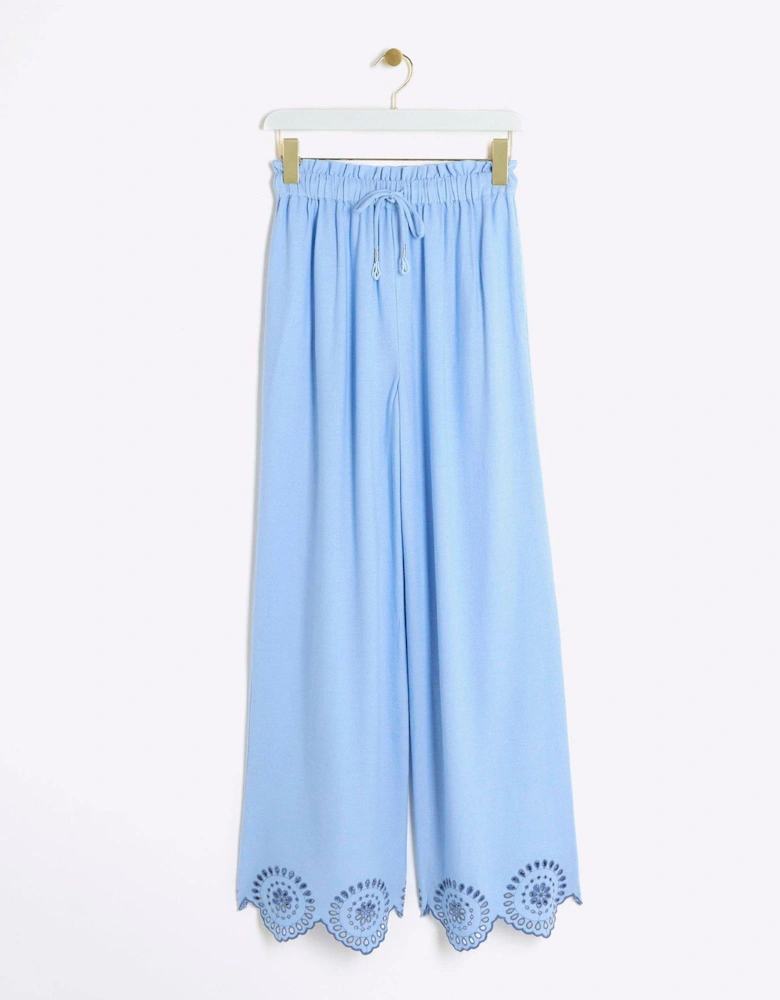 Linen Broderie Trouser - Light Blue