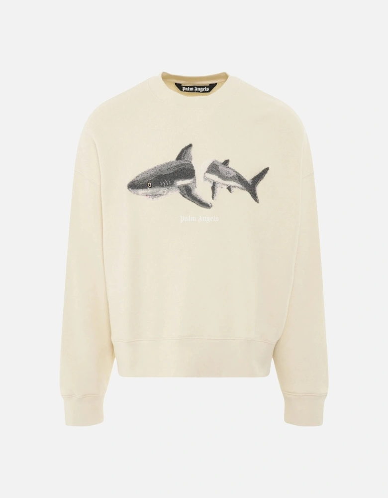 Split Shark Branded Logo Cream Sweatshirt