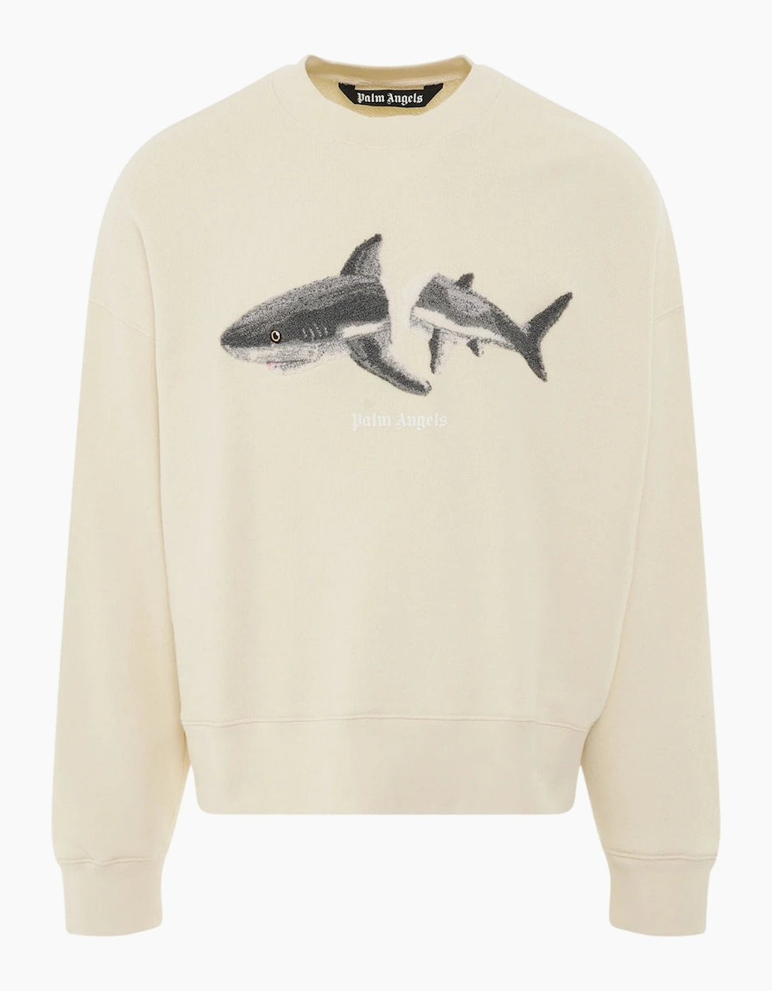 Women's Palm Angels Split Shark Branded Logo Cream Sweatshirt - Tan - Size: 12