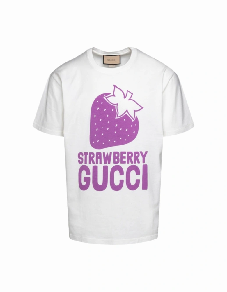 Strawberry Logo Oversized Fit White T-Shirt