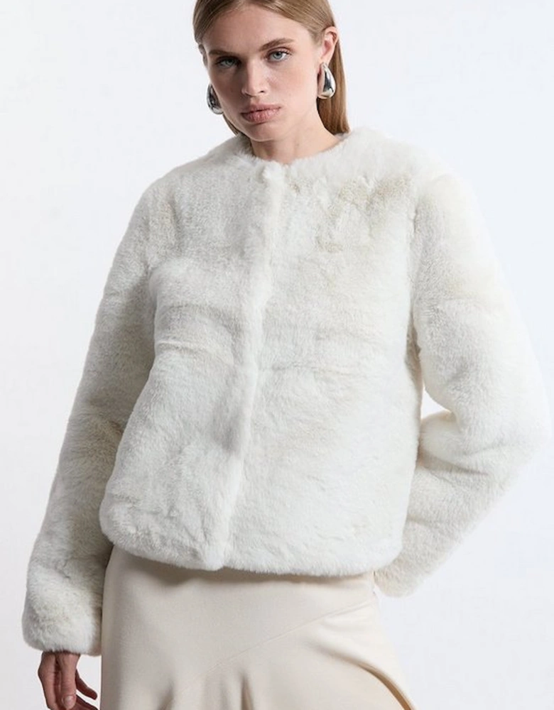 Collarless Faux Fur Jacket