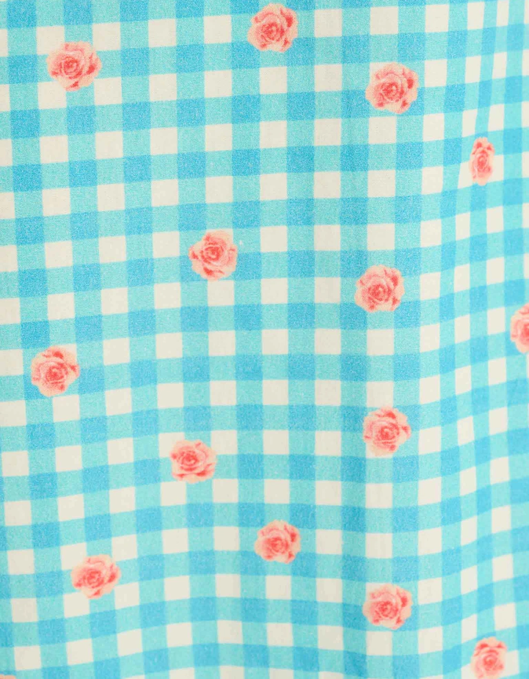 Beverley Floral Gingham Printed Frill Cuff Midi Dress in Blue