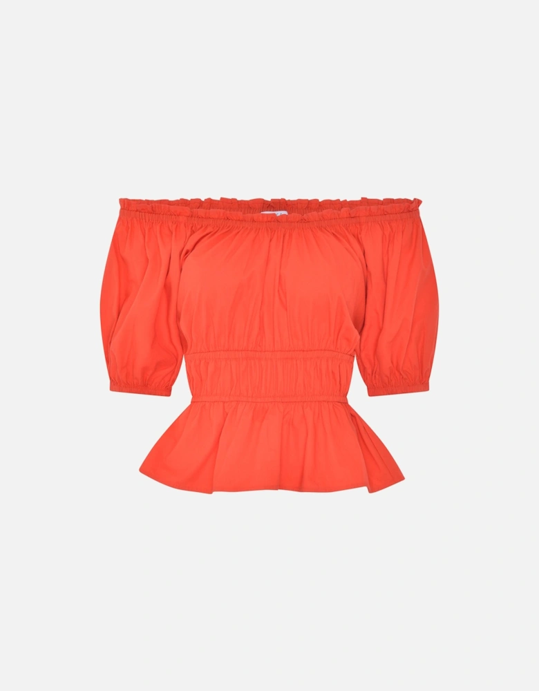 Ola Shirred Detail Short Sleeve Top in Red