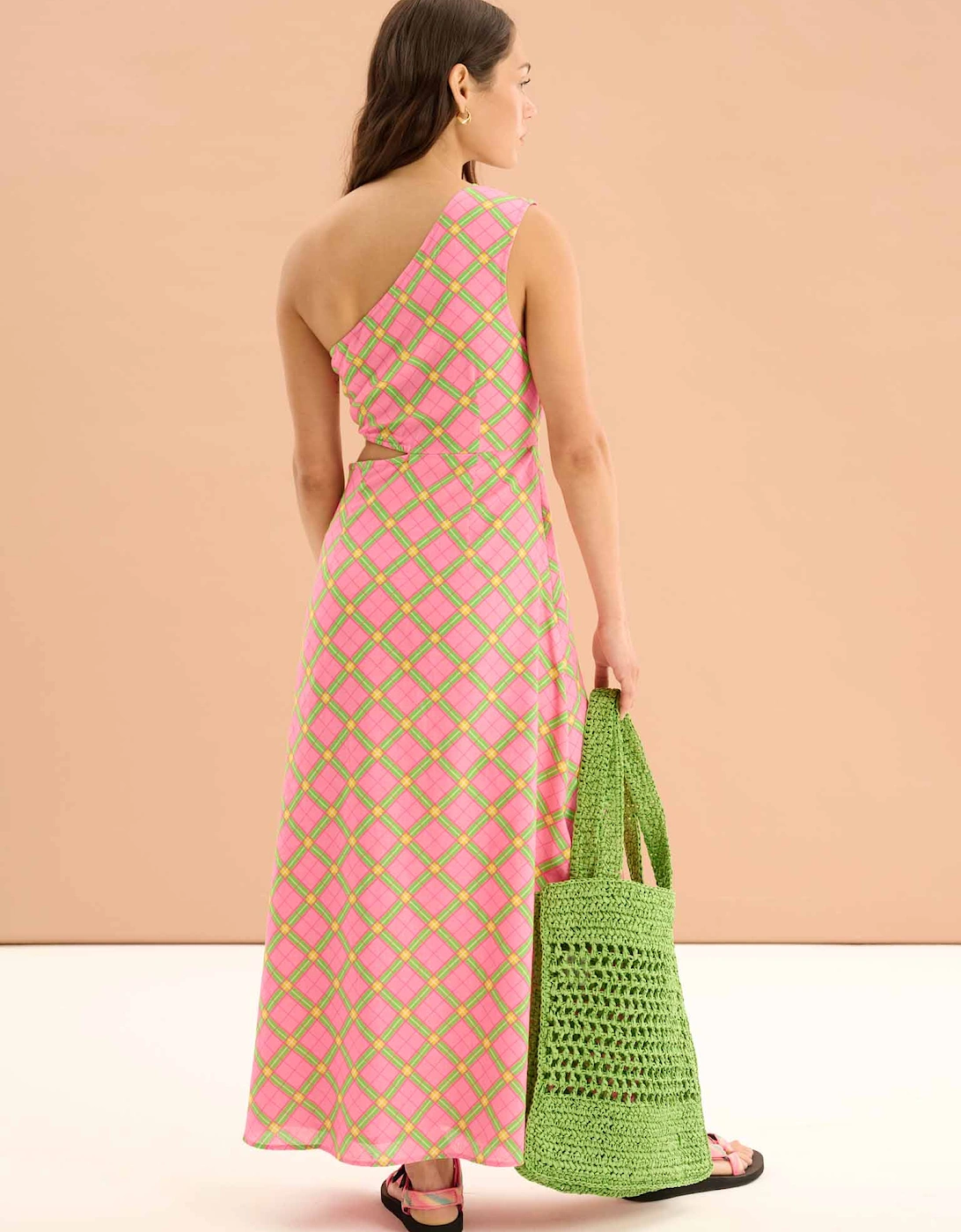 Evaline Check Print One Shoulder Dress