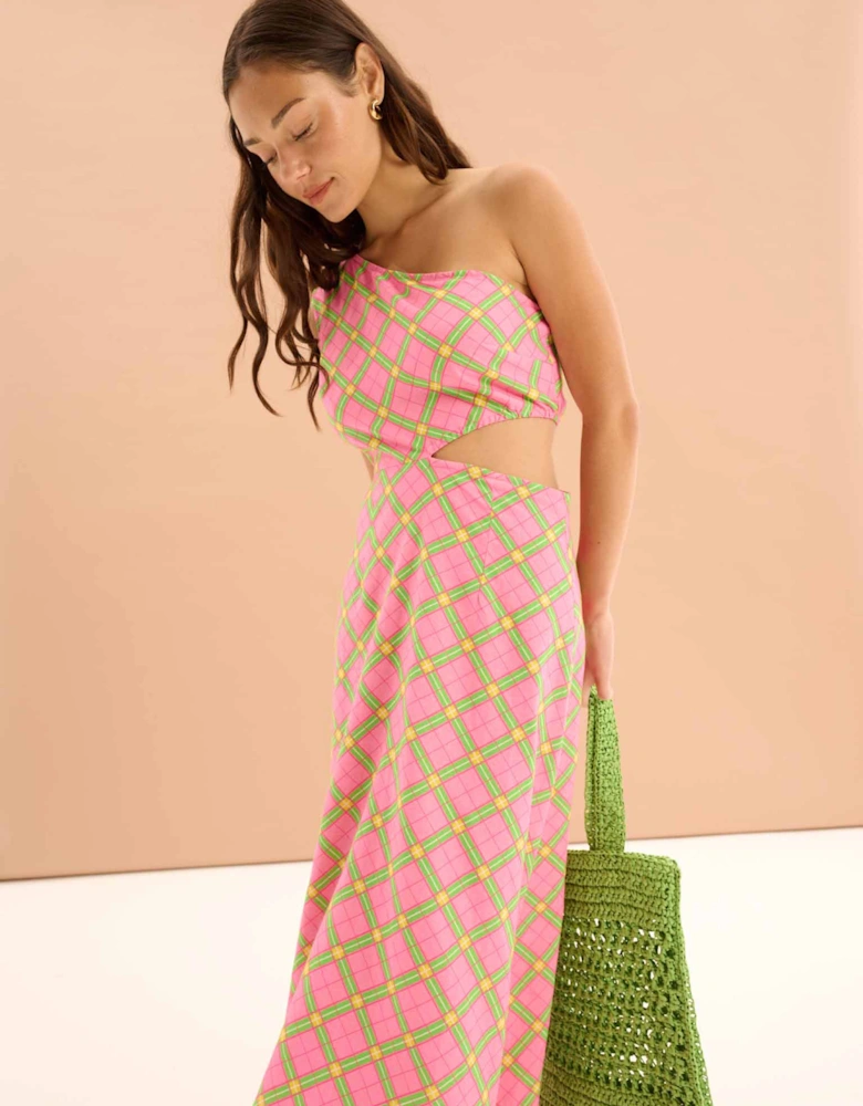 Evaline Check Print One Shoulder Dress