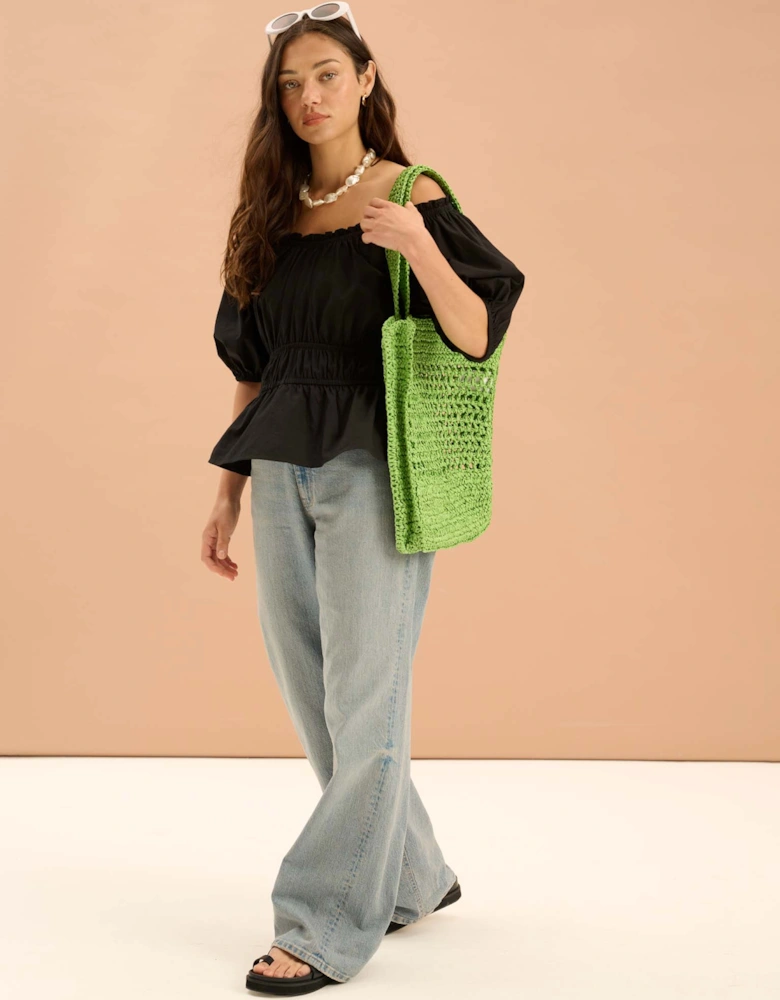 Ola Shirred Detail Short Sleeve Top in Black