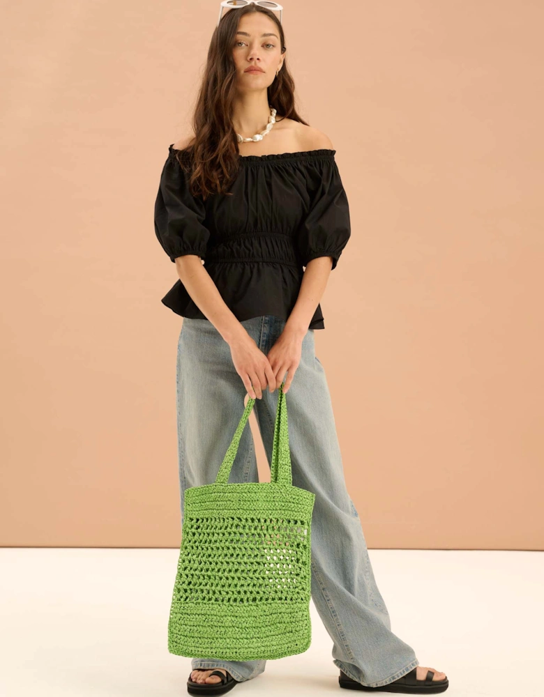 Ola Shirred Detail Short Sleeve Top in Black