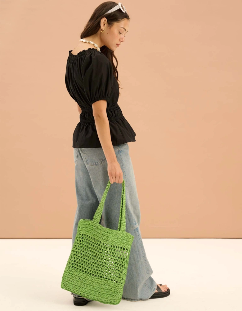 Ola Shirred Detail Short Sleeve Top in Black