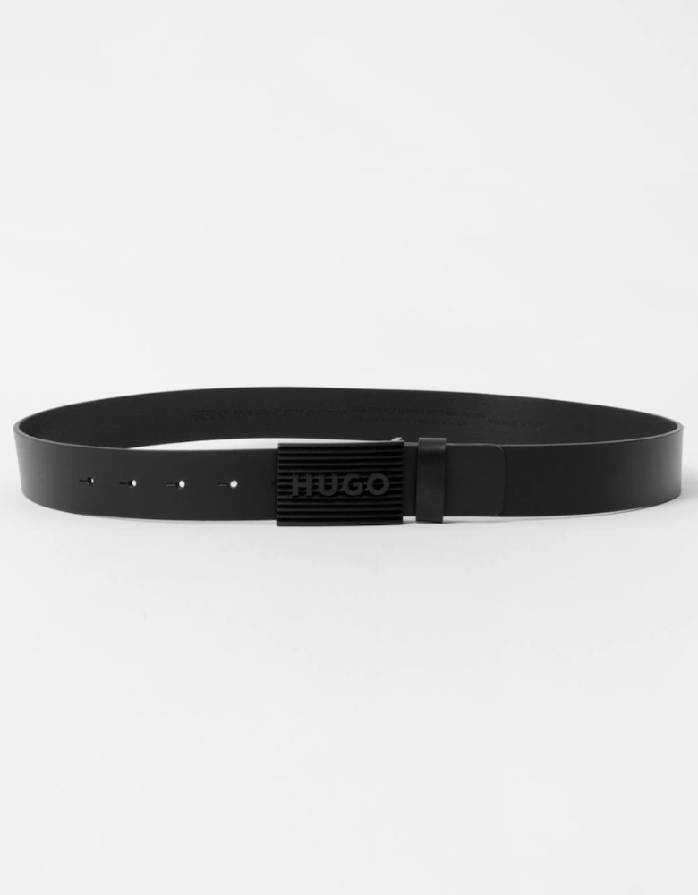 HUGO Gilad Mens Italian Leather Belt with Matte-Black Logo Plaque Buckle