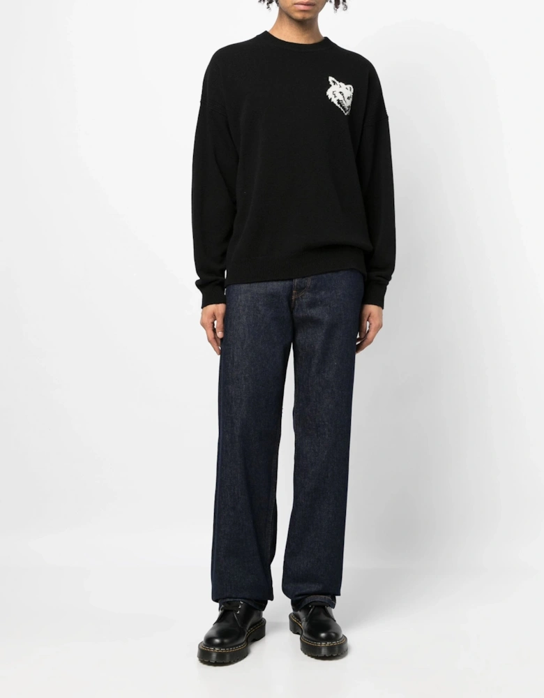 Fox Head Intarsia Sweater Black