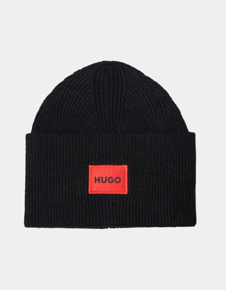 HUGO Xaff 6 Mens Knitted Beanie Hat With Ribbing and Red Logo Label