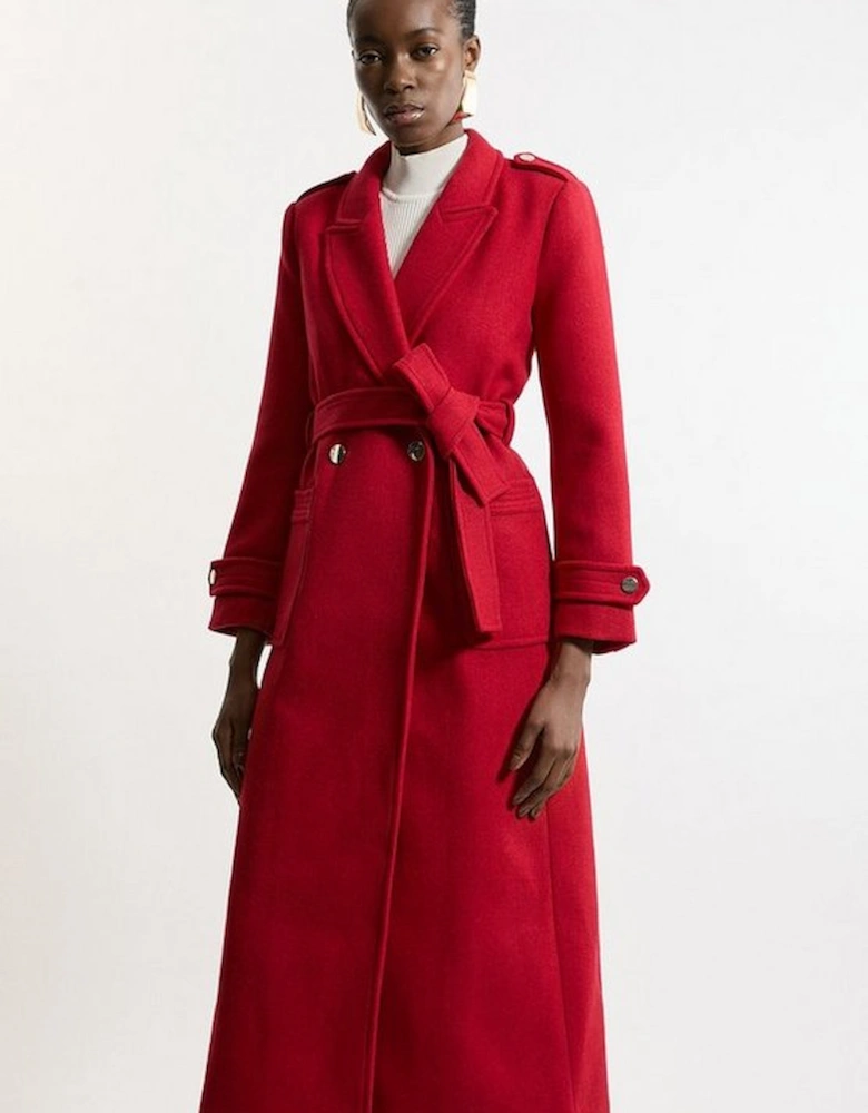 Tailored Wool Blend Belted Maxi Wrap Coat